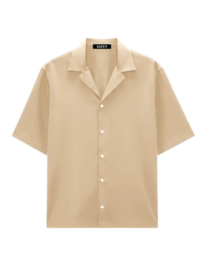 เสื้อเชิ้ตฮาวาย สีเบจเข้ม