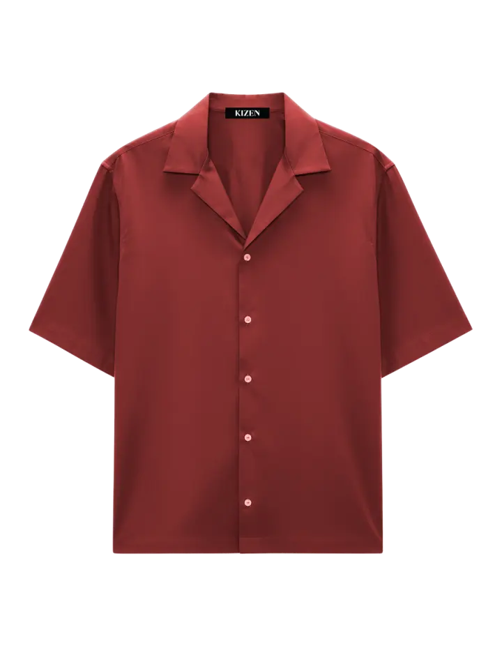 เสื้อเชิ้ตฮาวาย สีแดงเลือดหมู