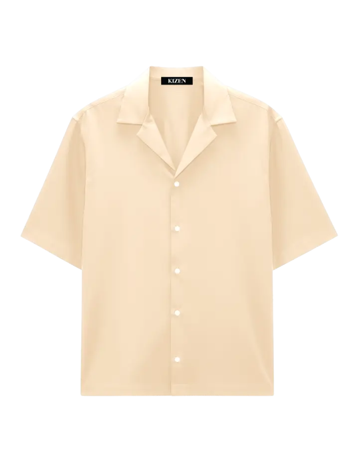 เสื้อเชิ้ตฮาวาย สีเบจอ่อน