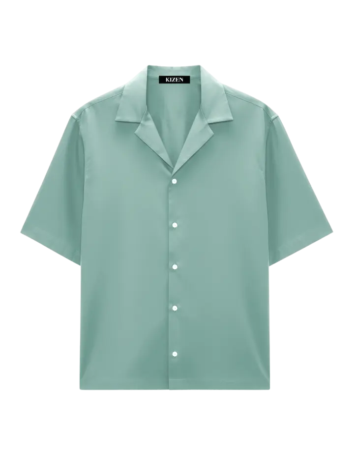 เสื้อเชิ้ตฮาวาย สีเขียวตุ่น
