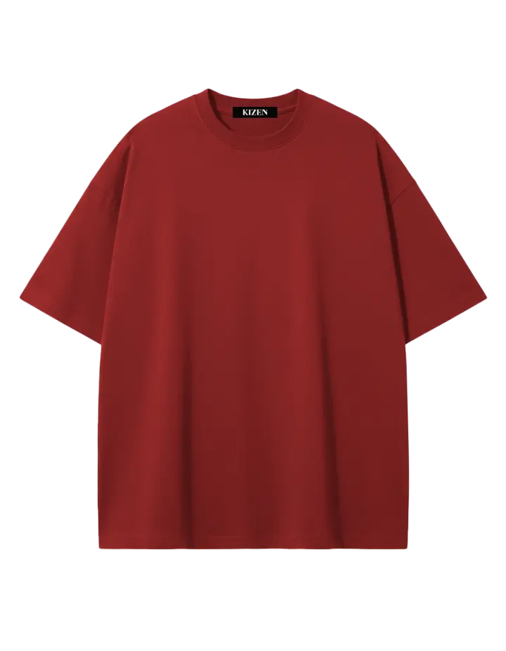 เสื้อยืดโอเวอร์ไซส์ สีแดงเลือดหมู