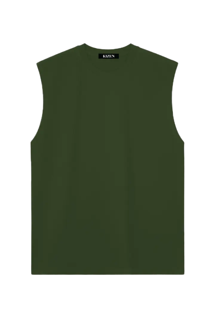 เสื้อแขนกุด สีเขียวเข้ม