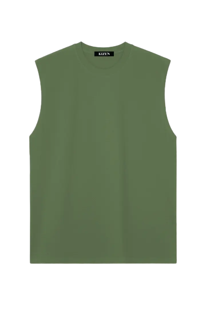 เสื้อแขนกุด สีเขียววินเทจ