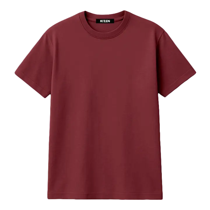 เสื้อยืดทรงปกติ สีแดงเลือดหมู